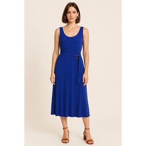 Calvin Klein Size 16 Royal Blue Sleeveless Stylist Classy Pull On Belted Dress